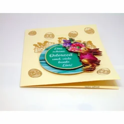 Osterkarte #3-D-Optik #Osterei mit Spruch, #Osterhasen, #Frühlingsblumen