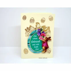 Osterkarte #3-D-Optik #Osterei mit Spruch, #Osterhasen, #Frühlingsblumen