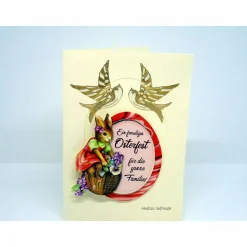 Osterkarte #3-D-Optik #Osterei mit Spruch, #Osterhasen und #Schwalben