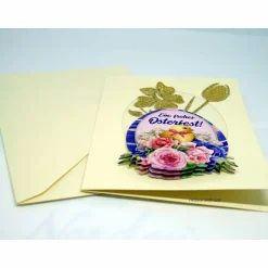 Osterkarte #3-D-Optik #Osterei mit Spruch, #Küken, #Tulpen #Narzissen