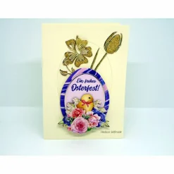 Osterkarte #3-D-Optik #Osterei mit Spruch, #Küken, #Tulpen #Narzissen