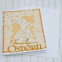 Osterkarte Hase mit zartem Blumenmuster – Hologramm Effekt, Frühling, Umschlag