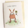 Osterkarte, Klappkarte DinA 6 mit Umschlag, Hase in Ringelsocken und Text: Frohe Ostern