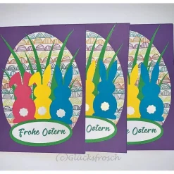 Osterkarte lila mit 3 Osterhasen – Faltkarte inkl. Umschlag, Doppelkarte 10,5 x 15 cm