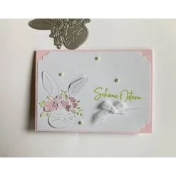 Osterkarte mit Hasengesicht und Blumenkranz 3D Ostergrüße