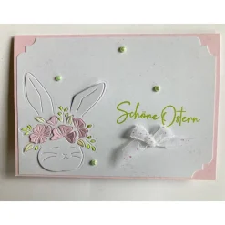 Osterkarte mit Hasengesicht und Blumenkranz 3D Ostergrüße