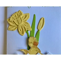 Osterkarte mit Küken +  Narzissen Ostern 3D Grusskarte Handgefertigt Hochformat DINA6 Gelb Grün