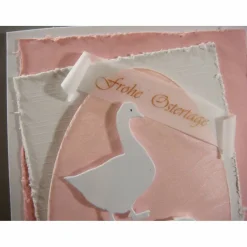 Osterkarte mit Küken und Osterhase Unikat elegant in pastell rosa weiß