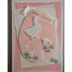 Osterkarte mit Küken und Osterhase Unikat elegant in pastell rosa weiß