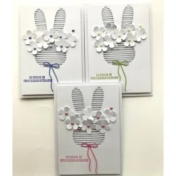 Osterkarte mit Osterhasen Blumen+ Perlen 3D Hochformat A6 Grusskarte Handgefertigt