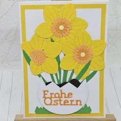 Osterkarte Narzissen – Gelbe Osterglocken in Eierschale mit Umschlag