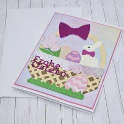 Osterkarte Osternest pink – Handgemachte Grußkarte mit rosa Osterdeko