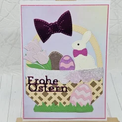 Osterkarte Osternest pink – Handgemachte Grußkarte mit rosa Osterdeko