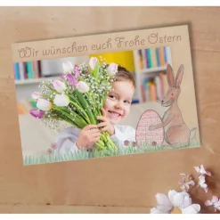 Osterkarte stehender Hase mit Osterei Printable DIY