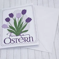 Osterkarte Tulpenstrauß lila – Frühlingskarte mit violettem Tulpenmotiv & Umschlag