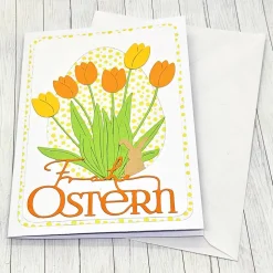 Osterkarte Tulpenstrauß orange/gelb – Frühlingsgruß mit Umschlag