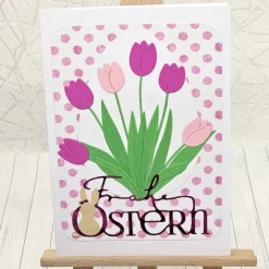 Osterkarte Tulpenstrauß pink und rosa – Frühlingsgruß mit Umschlag