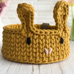 Osterkorb mit Holzboden | Häkelkorb mit Hasenohren | Häkelnest | Perfekt für Ostern & Ostergeschenke