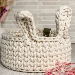 Osterkorb mit Holzboden | Häkelkorb mit Hasenohren | Häkelnest | Perfekt für Ostern & Ostergeschenke