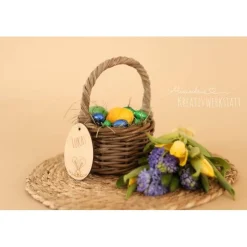 Osterkorb, Osterkörbchen, Osternest, personalisiert Geschenkidee, Korb mit Namensschild, Osterdeko, Holzanhänger