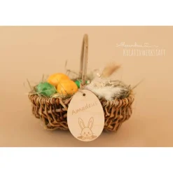 Osterkorb, Osterkörbchen, Osternest, personalisiert Geschenkidee, Korb mit Namensschild, Osterdeko, Holzanhänger