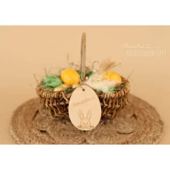 Osterkorb, Osterkörbchen, Osternest, personalisiert Geschenkidee, Korb mit Namensschild, Osterdeko, Holzanhänger