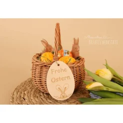 Osterkorb, Osterkörbchen, Osternest, personalisiert Geschenkidee, Korb mit Namensschild, Osterdeko, Holzanhänger