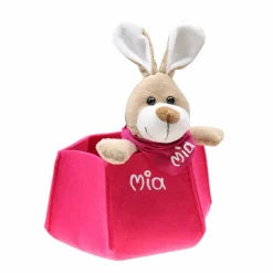 Osterkörbchen grau grün pink blau Filz mit Hase personalisiert Geschenk zu Ostern mit Namen Set aus Osterhase u. Filznes