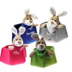 Osterkörbchen grau grün pink blau Filz mit Hase personalisiert Geschenk zu Ostern mit Namen Set aus Osterhase u. Filznes