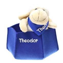 Osterkörbchen grau grün pink blau Filz mit Schaf personalisiert Geschenk zu Ostern mit Namen Set aus Kuscheltier