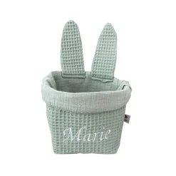 Osterkörbchen "Hase", Osterkorb personalisiert mit Namen, Utensilo aus Waffelpique, in Pastellfarben