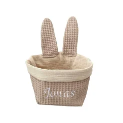 Osterkörbchen "Hase", Osterkorb personalisiert mit Namen, Utensilo aus Waffelpique, in Pastellfarben