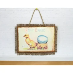 Ostern Bild Hase Küken Eier Happy Easter Deko Wandbild Textilbild Jute braun Fransen handmade by BuntMixxDESIGN