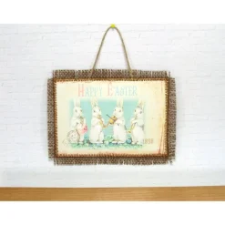 Ostern Bild Hase Küken Eier Happy Easter Deko Wandbild Textilbild Jute braun Fransen handmade by BuntMixxDESIGN