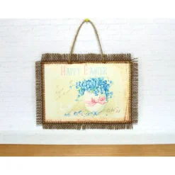 Ostern Bild Hase Küken Eier Happy Easter Deko Wandbild Textilbild Jute braun Fransen handmade by BuntMixxDESIGN