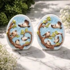 Ostern Dekoration - Spatzen aus Kaltporzellan auf dem Baum - Osterei