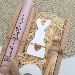 Ostern Geldgeschenk Ostergeschenk Hase mit Herz klein Kerzenhalter rund Geschenkset Gutschein Kerzenset Stabkerze Kerzen