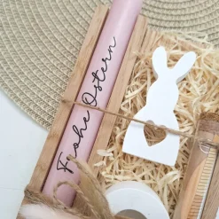 Ostern Geldgeschenk Ostergeschenk Hase mit Herz klein Kerzenhalter rund Geschenkset Gutschein Kerzenset Stabkerze Kerzen