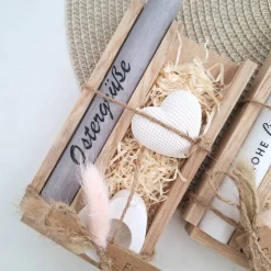 Ostern Geschenkset Ostergeschenk Dekoherz Kerzenhalter Herz Kerzenset Stabkerze Kerzenbox Holzbox Mitbringsel