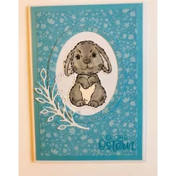 Ostern Klappkarte Grußkarte "Frohe Ostern" Handarbeit Stampin Up Hochformat DINA6 Rot+Türkis