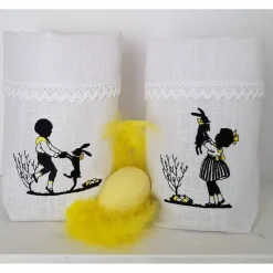 Ostern Lichtbeutel Tischdeko 1 Lichtbeutel Vasenhuse GESTICKT Mädchen mein Hasi Leinen Scherenschnitt Spitze.