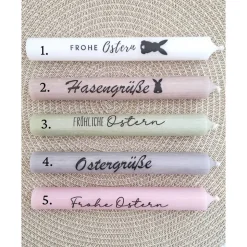 Ostern Ostergeschenk Geschenkset Kerze Kerzenset Dekoherz Kerzenhalter rund Stabkerze Schriftzug Frohe Ostern Osterfest