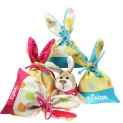 Ostersäckchen mit Hasenohren und mit Namen - Alternative zum klassischem Osternest in trendigen, fröhlichen Farben