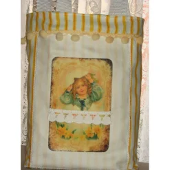 Ostertasche gelb weiß Stoff Bügelbild Mädchen