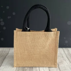 Ostertasche mit Namen | aus Jute mit Hasen-Anhänger | schwarz