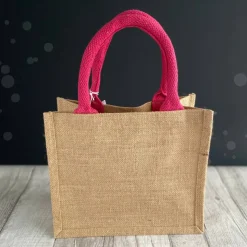 Ostertasche mit Namen | aus Jute mit Hasen-Anhänger | pink