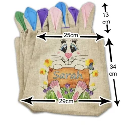 Ostertasche personalisierbar mit Namen, Text / 4 Farben / groß mit Ohren/Beutel/Tasche/Jute/Osterkorb Osterkörbchen Kind