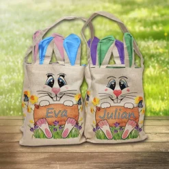 Ostertasche personalisierbar mit Namen, Text / 4 Farben / groß mit Ohren/Beutel/Tasche/Jute/Osterkorb Osterkörbchen Kind