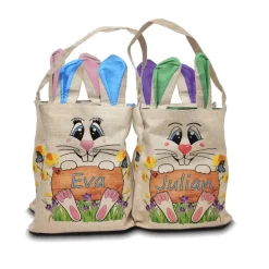 Ostertasche personalisierbar mit Namen, Text / 4 Farben / groß mit Ohren/Beutel/Tasche/Jute/Osterkorb Osterkörbchen Kind