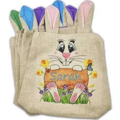 Ostertasche personalisierbar mit Namen, Text / 4 Farben / groß mit Ohren/Beutel/Tasche/Jute/Osterkorb Osterkörbchen Kind